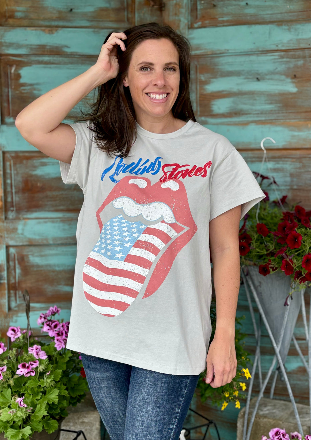 Rolling Stones Washed Graphic Tee-Graphic Tees-Fantastic Fawn-Evergreen Boutique, Women’s Fashion Boutique in Santa Claus, Indiana