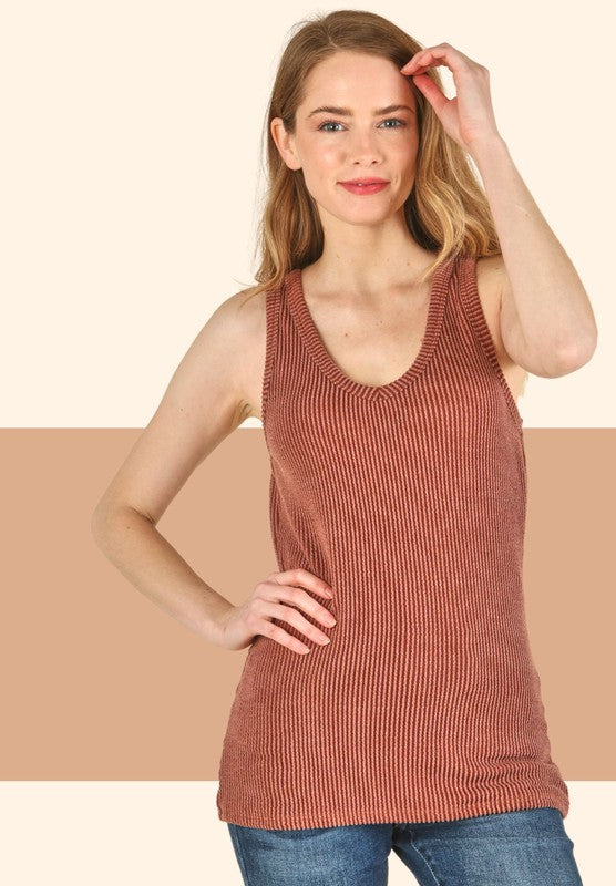 Corduroy Ribbed V-Neck Tank Top-Tank Tops-P.S. Kate-Evergreen Boutique, Women’s Fashion Boutique in Santa Claus, Indiana