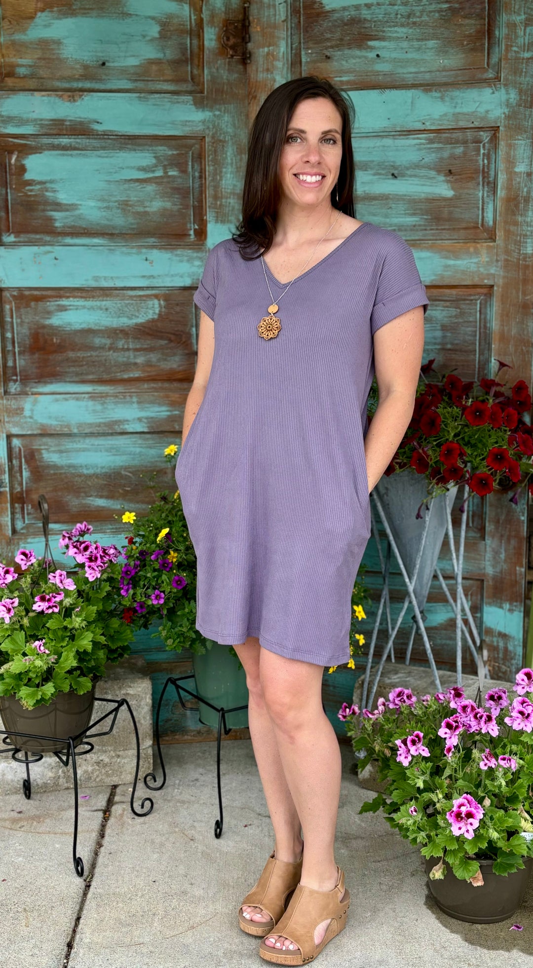 Basking in the Bliss Ribbed T-Shirt Dress-Dresses-Mittoshop-Evergreen Boutique, Women’s Fashion Boutique in Santa Claus, Indiana