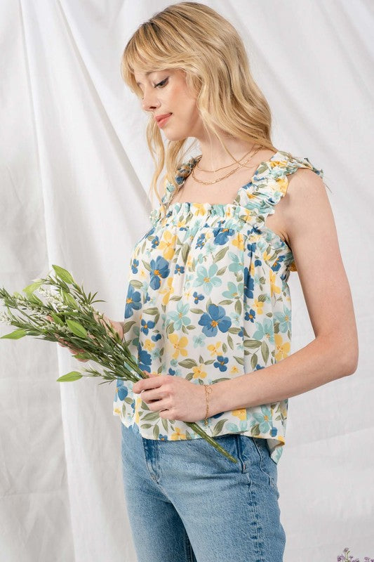 Callie Floral Top-Tank Tops-Mine and E&M-Evergreen Boutique, Women’s Fashion Boutique in Santa Claus, Indiana