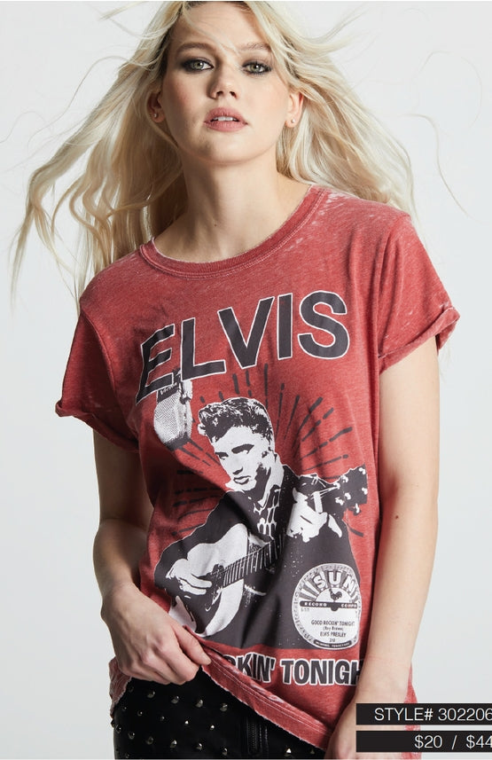 Sun Records X Elvis Burnout Tee-Graphic Tees-Recycled Karma-Evergreen Boutique, Women’s Fashion Boutique in Santa Claus, Indiana