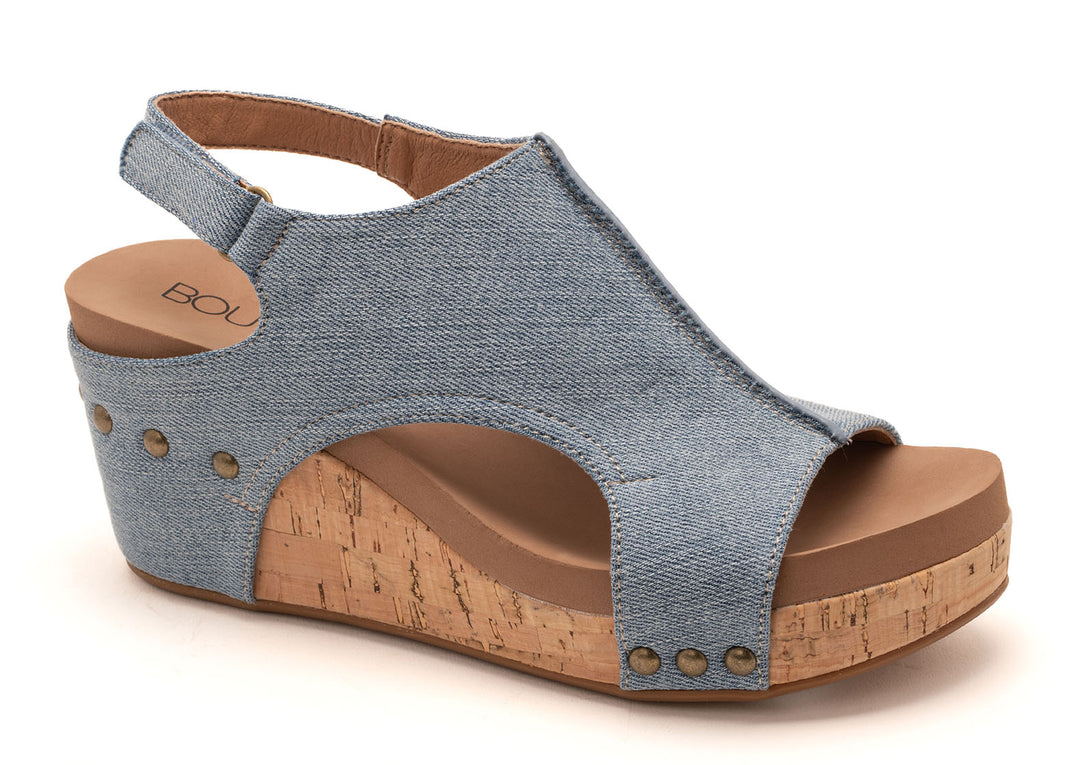 Corkys Carley, Denim Blue Wedges-Sandals-Corkys-Evergreen Boutique, Women’s Fashion Boutique in Santa Claus, Indiana