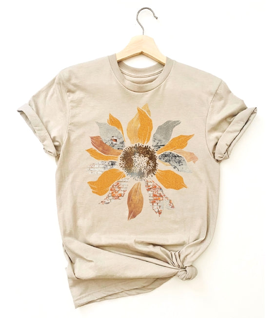 Grunge Sunflower Floral Tees-Graphic Tees-Par.tees by Party On!-Evergreen Boutique, Women’s Fashion Boutique in Santa Claus, Indiana