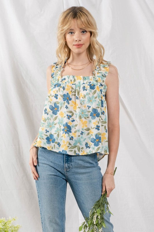 Callie Floral Top-Tank Tops-Mine and E&M-Evergreen Boutique, Women’s Fashion Boutique in Santa Claus, Indiana