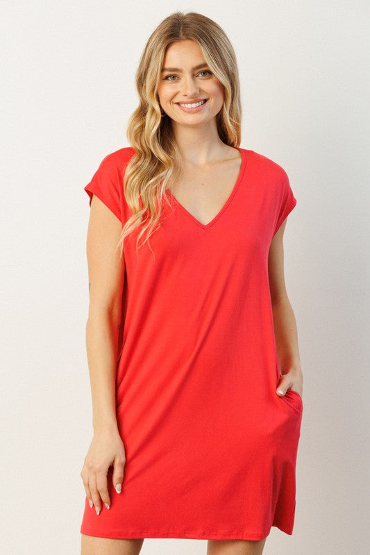 Coral View. Cozy Overdozy T-Shirt Dress-Dresses-Mittoshop-Evergreen Boutique, Women’s Fashion Boutique in Santa Claus, Indiana