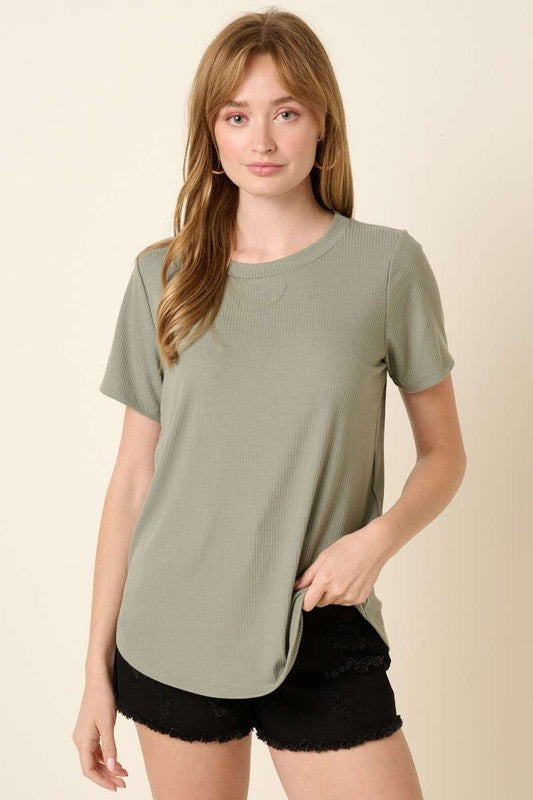 Seagrass View. Relax Mode Ribbed Tee-Short Sleeves-Mittoshop-Evergreen Boutique, Women’s Fashion Boutique in Santa Claus, Indiana