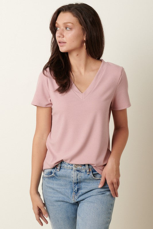 Casual Ease Ribbed Top-Short Sleeves-Mittoshop-Evergreen Boutique, Women’s Fashion Boutique in Santa Claus, Indiana