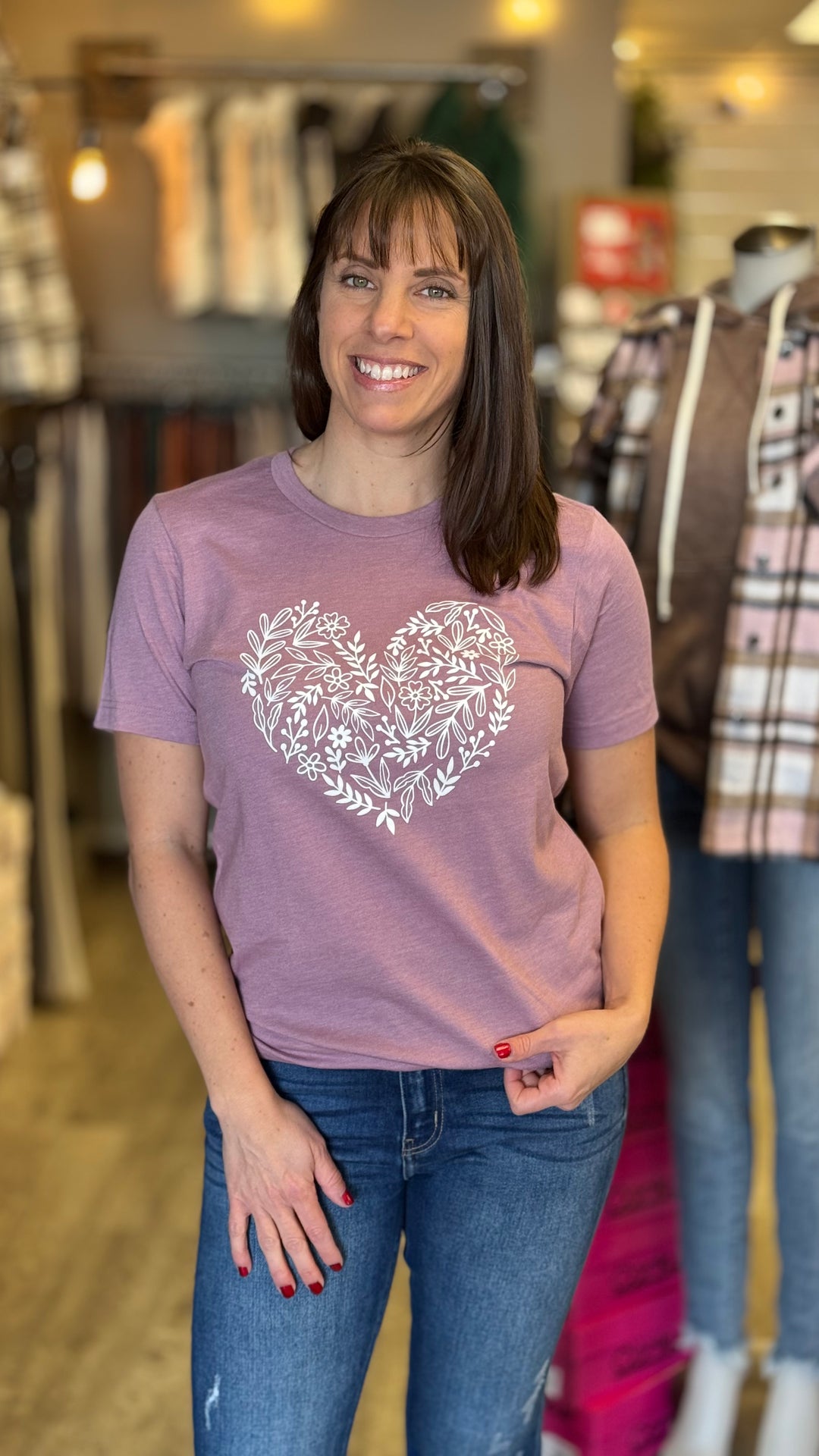 Valentine's Shirt - Love Shirt Floral Heart-Short Sleeves-Humm & Willow-Evergreen Boutique, Women’s Fashion Boutique in Santa Claus, Indiana