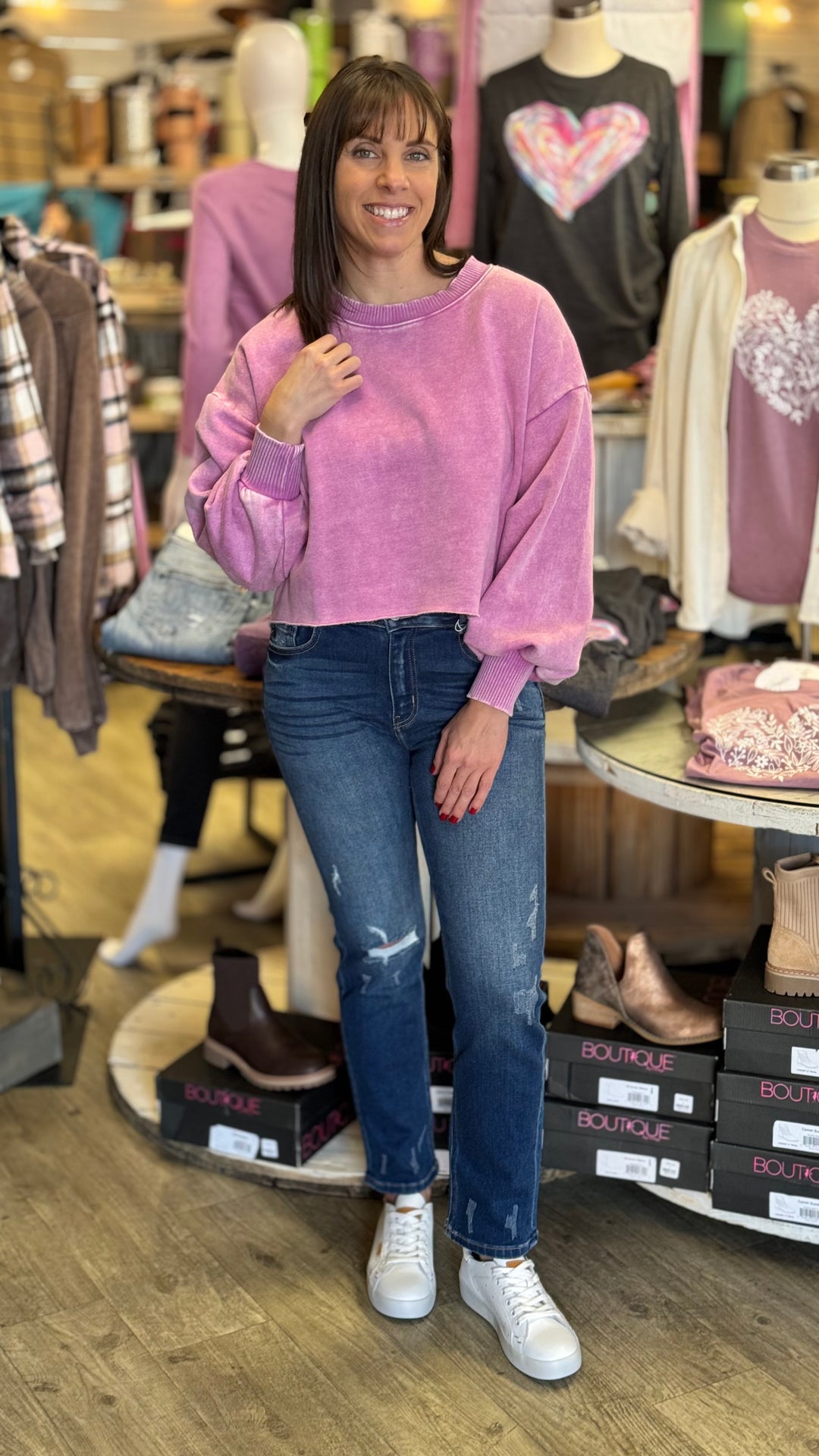 Zenana Acid Washed Fleece Cropped Pullover-Sweatshirts-Zenana-Evergreen Boutique, Women’s Fashion Boutique in Santa Claus, Indiana