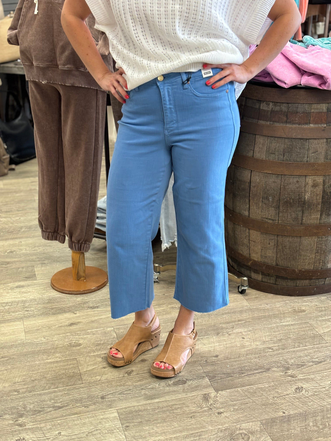 Judy Blue Cropped Jeans, Sky Blue-Jeans-Judy Blue-Evergreen Boutique, Women’s Fashion Boutique in Santa Claus, Indiana