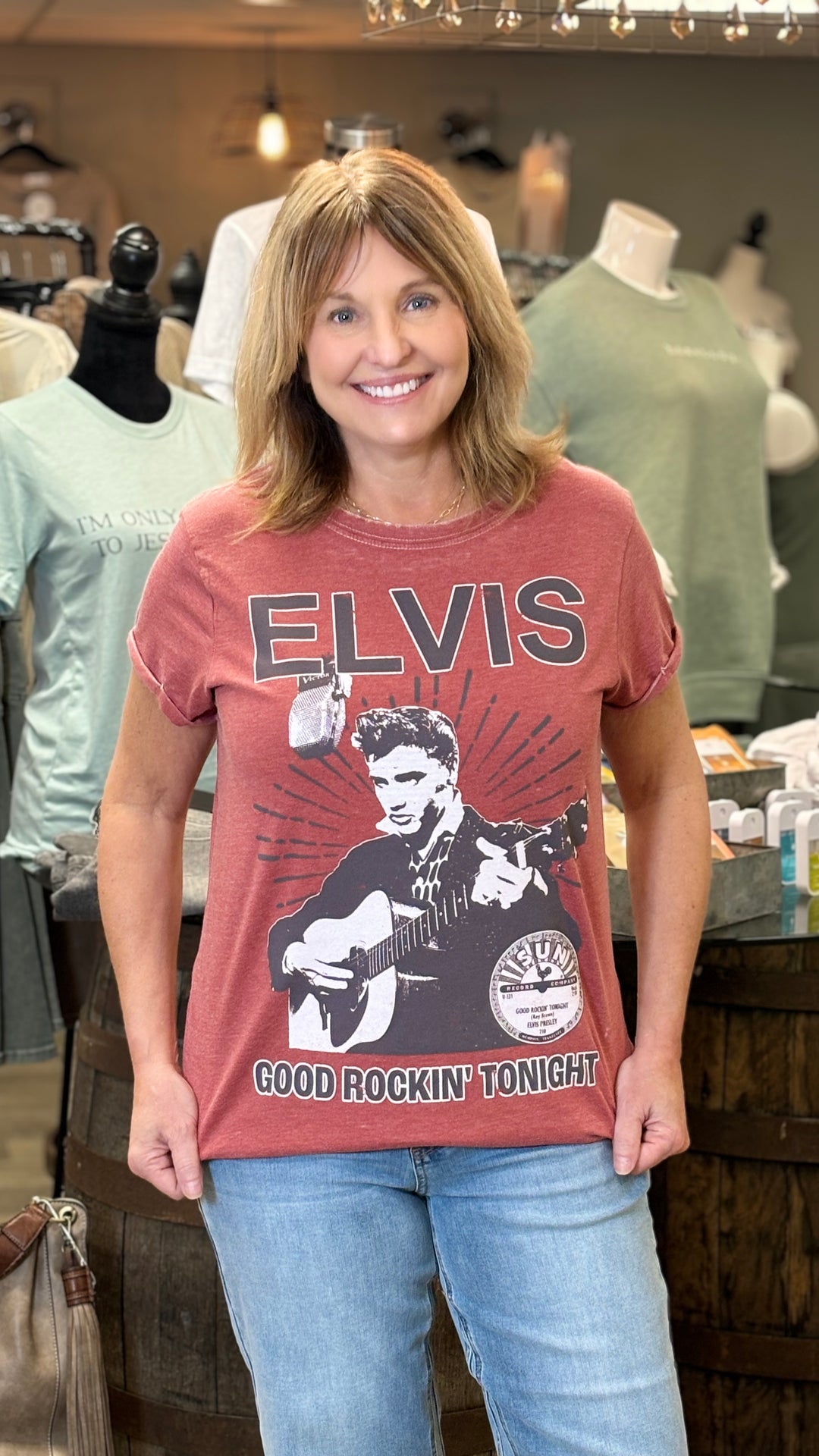 Sun Records X Elvis Burnout Tee-Graphic Tees-Recycled Karma-Evergreen Boutique, Women’s Fashion Boutique in Santa Claus, Indiana