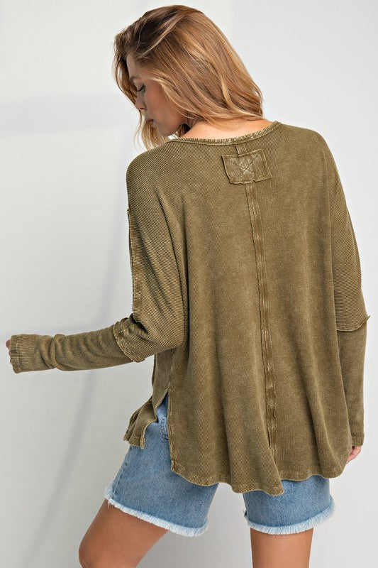 Mineral Washed Thermal Rib Knit Top-Long Sleeves-Easel-Evergreen Boutique, Women’s Fashion Boutique in Santa Claus, Indiana