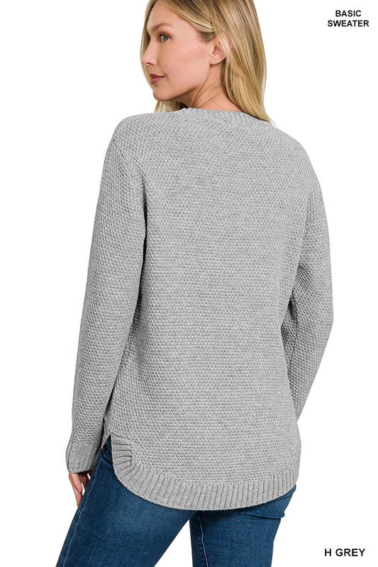Zenana Round Neck Basic Sweater-Sweaters-Zenana-Evergreen Boutique, Women’s Fashion Boutique in Santa Claus, Indiana