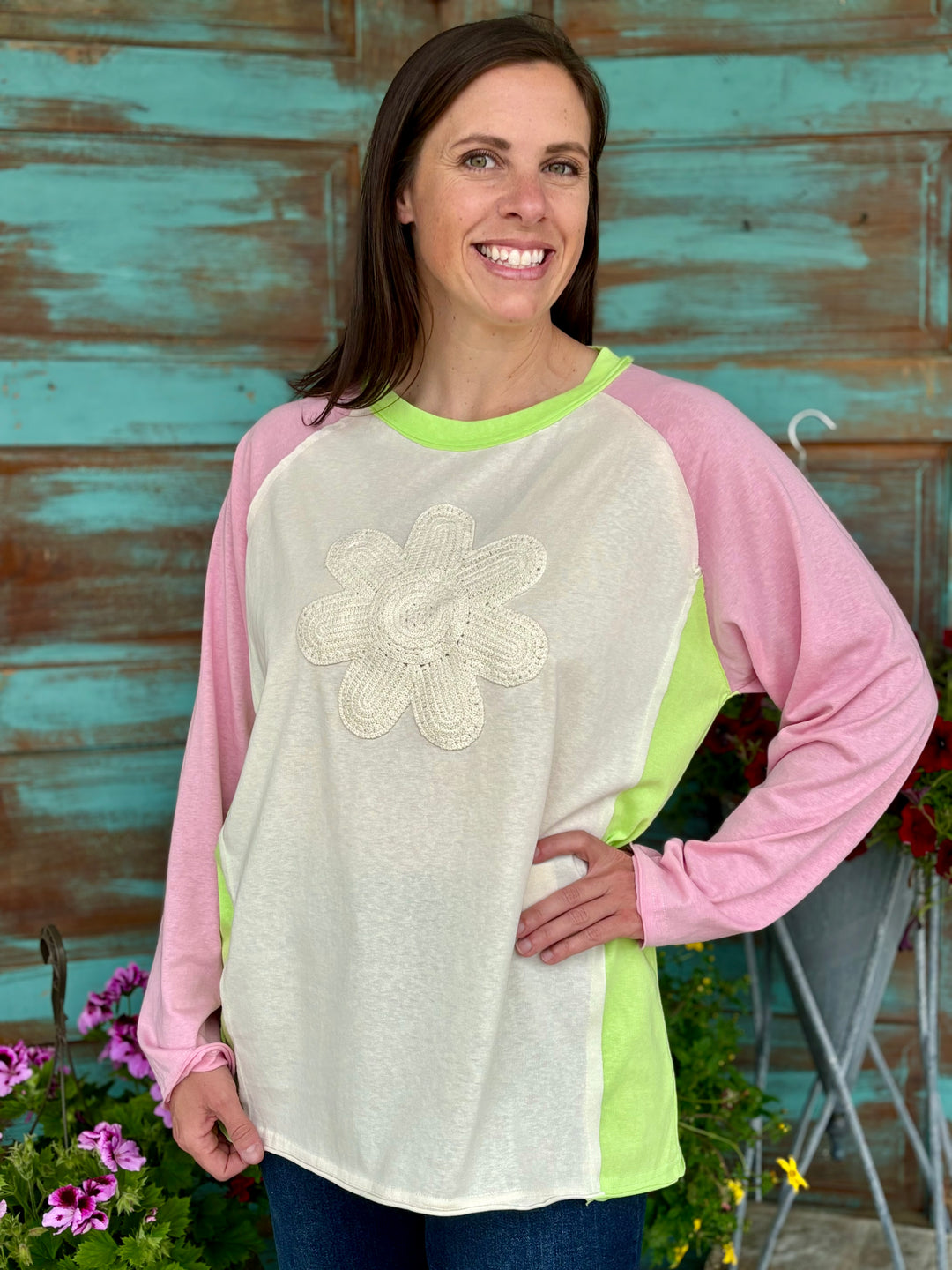 Flower Power-Long Sleeves-POL-Evergreen Boutique, Women’s Fashion Boutique in Santa Claus, Indiana