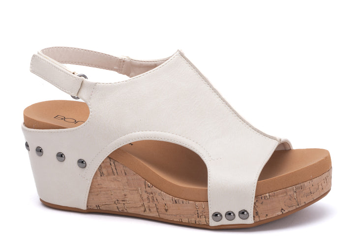 Corkys Carley Cream Smooth Wedge Sandal-Sandals-Corkys-Evergreen Boutique, Women’s Fashion Boutique in Santa Claus, Indiana