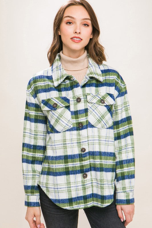 Plaid Shacket With Double Pockets-Shackets-Love Tree-Evergreen Boutique, Women’s Fashion Boutique in Santa Claus, Indiana