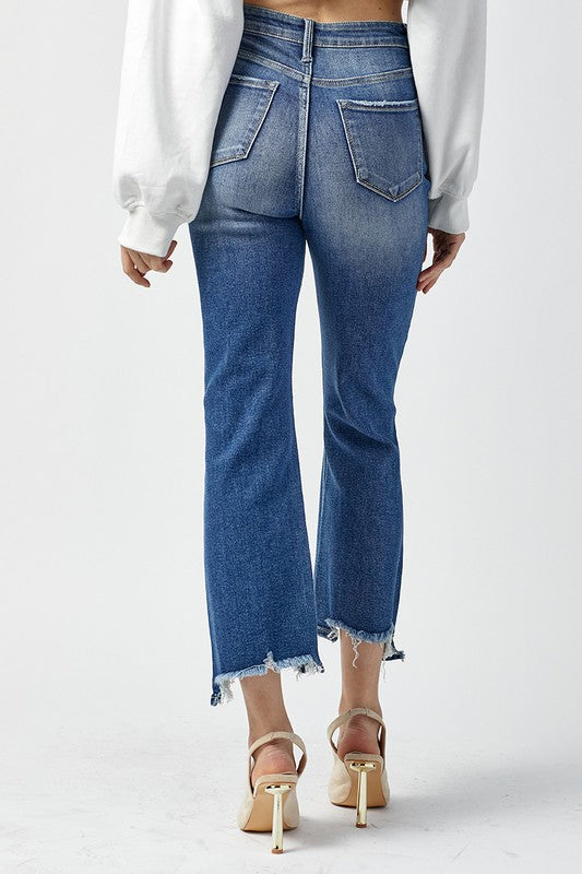 Risen High Rise Crop Step Chew Jeans-Jeans-Risen-Evergreen Boutique, Women’s Fashion Boutique in Santa Claus, Indiana