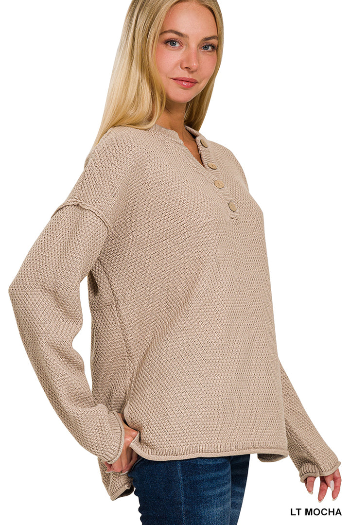 Zenana 4 Button Henley Sweater-Long Sleeves-Zenana-Evergreen Boutique, Women’s Fashion Boutique in Santa Claus, Indiana
