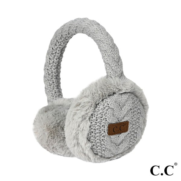 Cable Knit Earmuffs With Faux Fur Trim-Accessories-Judson-Evergreen Boutique, Women’s Fashion Boutique in Santa Claus, Indiana