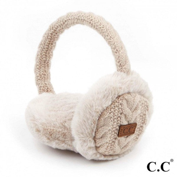Cable Knit Earmuffs With Faux Fur Trim-Accessories-Judson-Evergreen Boutique, Women’s Fashion Boutique in Santa Claus, Indiana