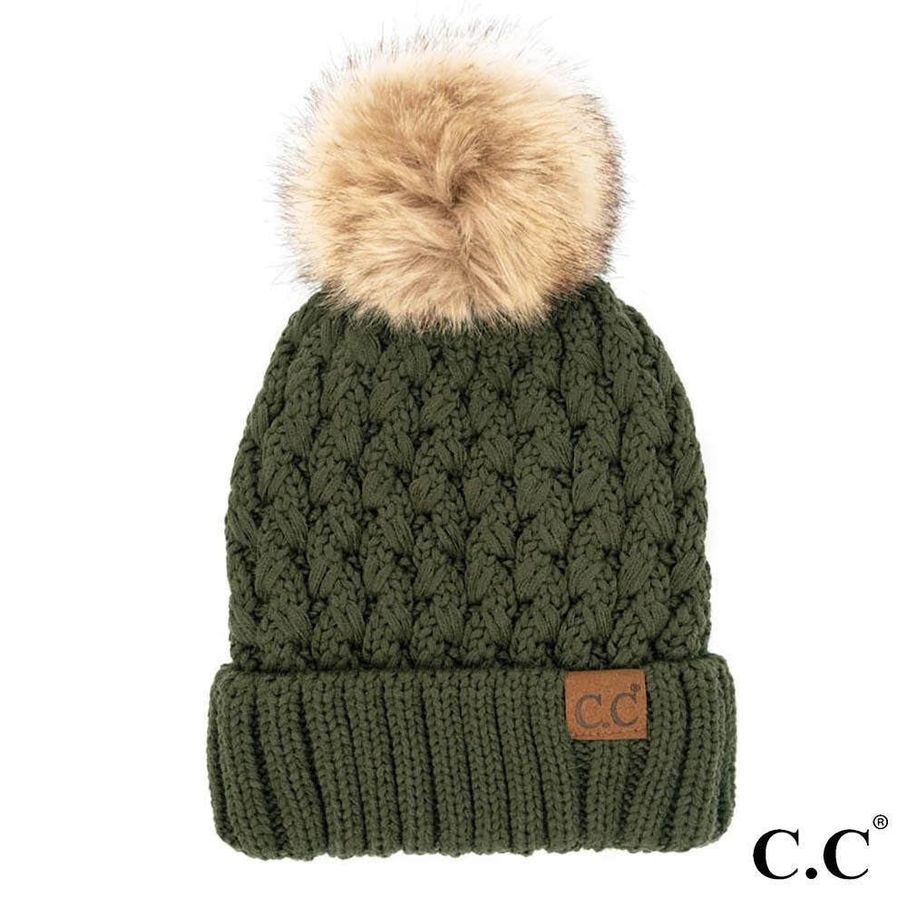 Lattice Crossover Stitch Pattern Knit Pom Beanie-Hats-Judson-Evergreen Boutique, Women’s Fashion Boutique in Santa Claus, Indiana