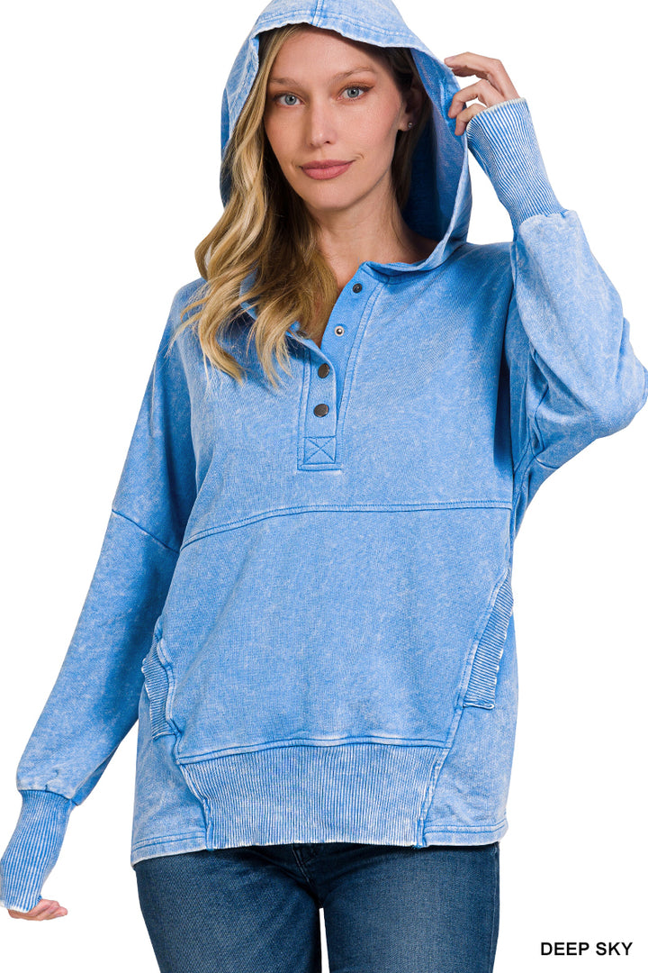 Zenana Outback Acid Wash Pocket Hoodie-Sweaters-Zenana-Evergreen Boutique, Women’s Fashion Boutique in Santa Claus, Indiana