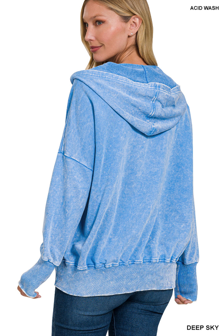 Zenana Outback Acid Wash Pocket Hoodie-Sweaters-Zenana-Evergreen Boutique, Women’s Fashion Boutique in Santa Claus, Indiana