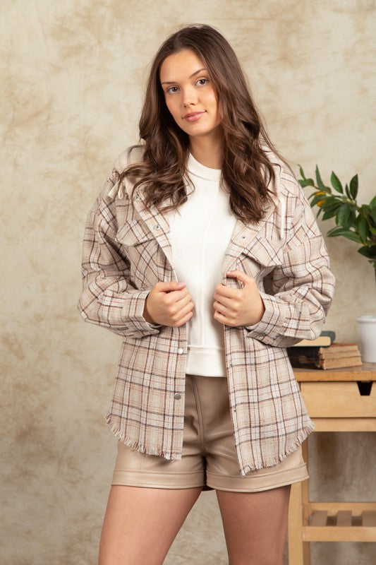 Misty Mourning Oversized Frayed Flannel-Jackets-Very J-Evergreen Boutique, Women’s Fashion Boutique in Santa Claus, Indiana