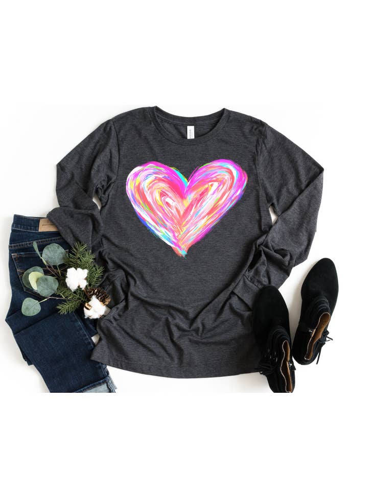 Colorful Heart Long Sleeve Shirt - Valentine's Day Shirt-Long Sleeves-The Shirt Company-Evergreen Boutique, Women’s Fashion Boutique in Santa Claus, Indiana