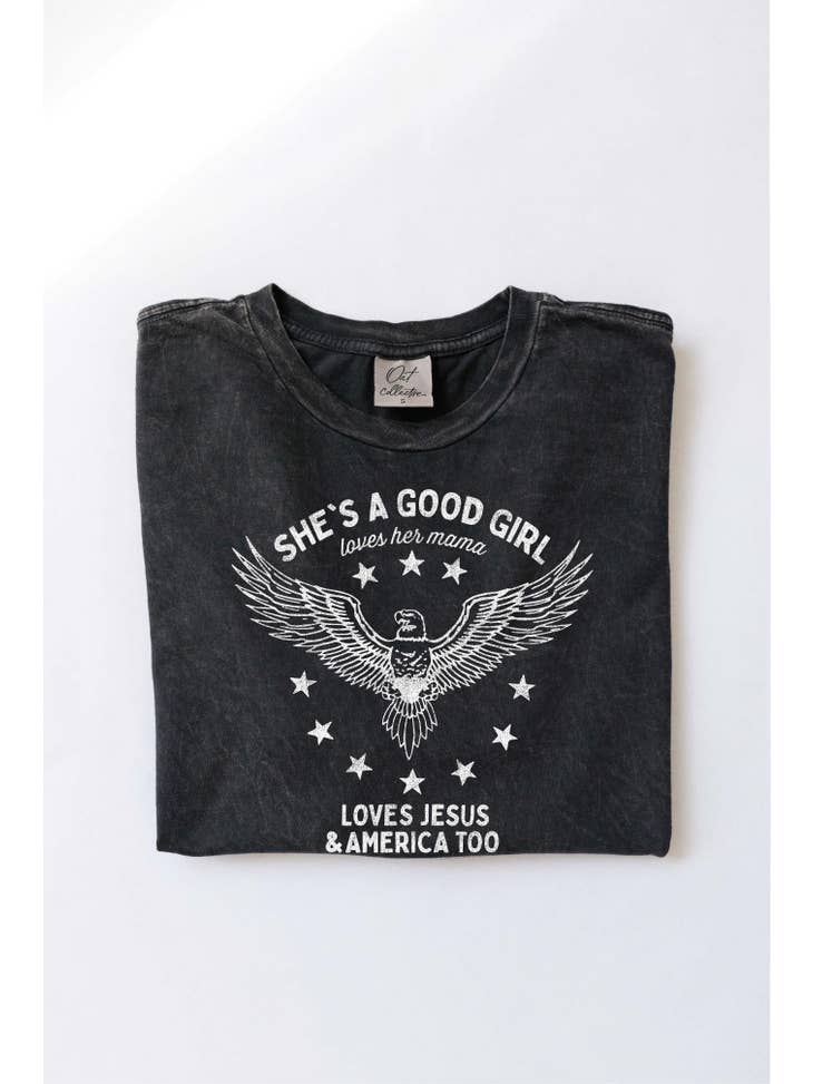 She's A Good Girl Mineral Washed Graphic Tee-Graphic Tees-Oat Collective-Evergreen Boutique, Women’s Fashion Boutique in Santa Claus, Indiana