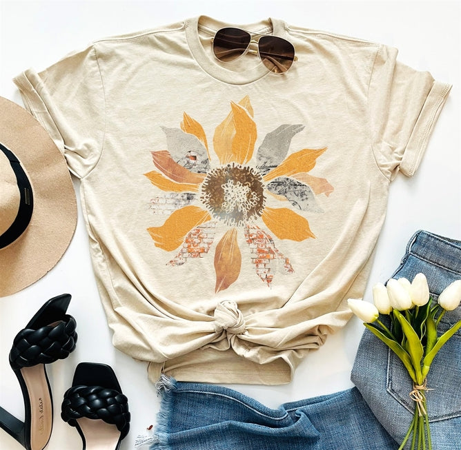 Grunge Sunflower Floral Tees-Graphic Tees-Par.tees by Party On!-Evergreen Boutique, Women’s Fashion Boutique in Santa Claus, Indiana