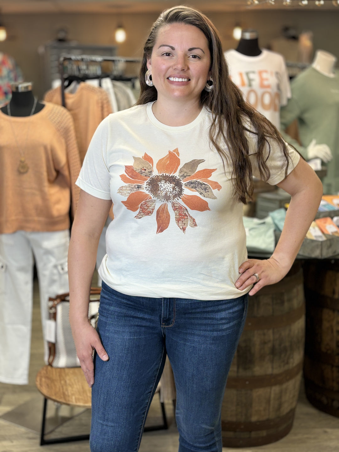 Grunge Sunflower Floral Tees-Graphic Tees-Partees by Party On!-Evergreen Boutique, Women’s Fashion Boutique in Santa Claus, Indiana