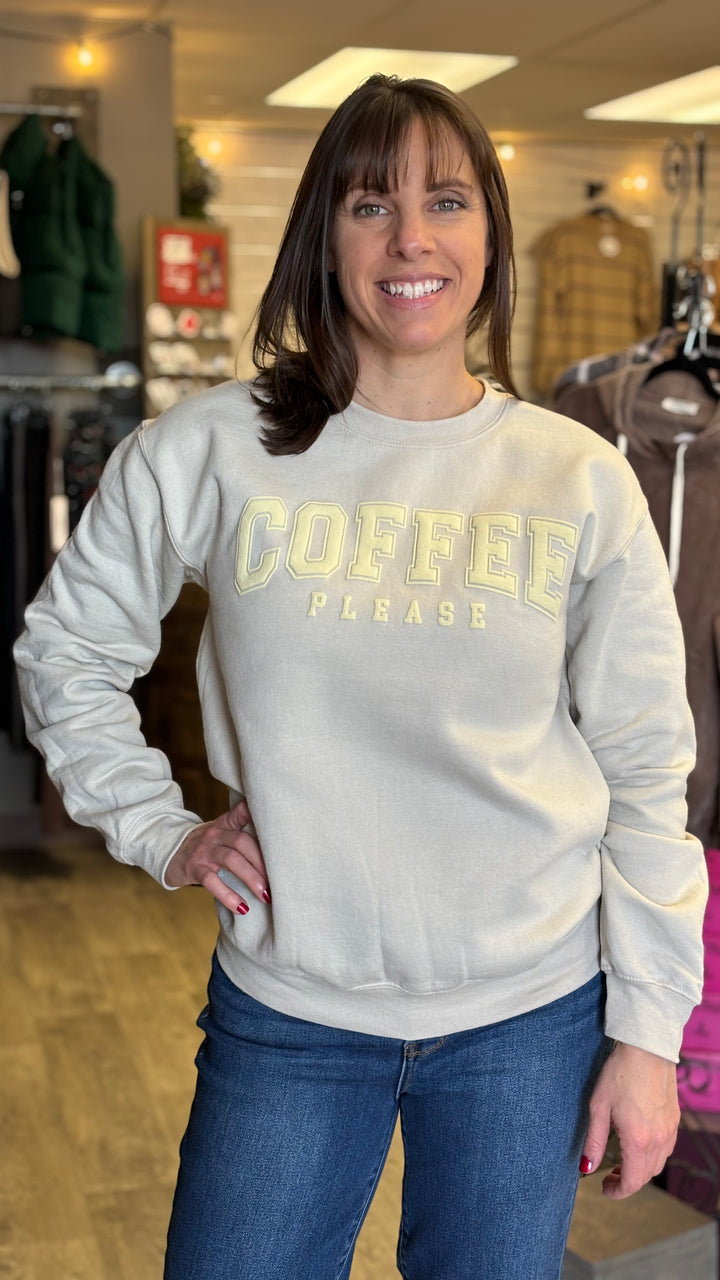 Coffee Please-Graphic Sweaters-Exclusive Thredz-Evergreen Boutique, Women’s Fashion Boutique in Santa Claus, Indiana