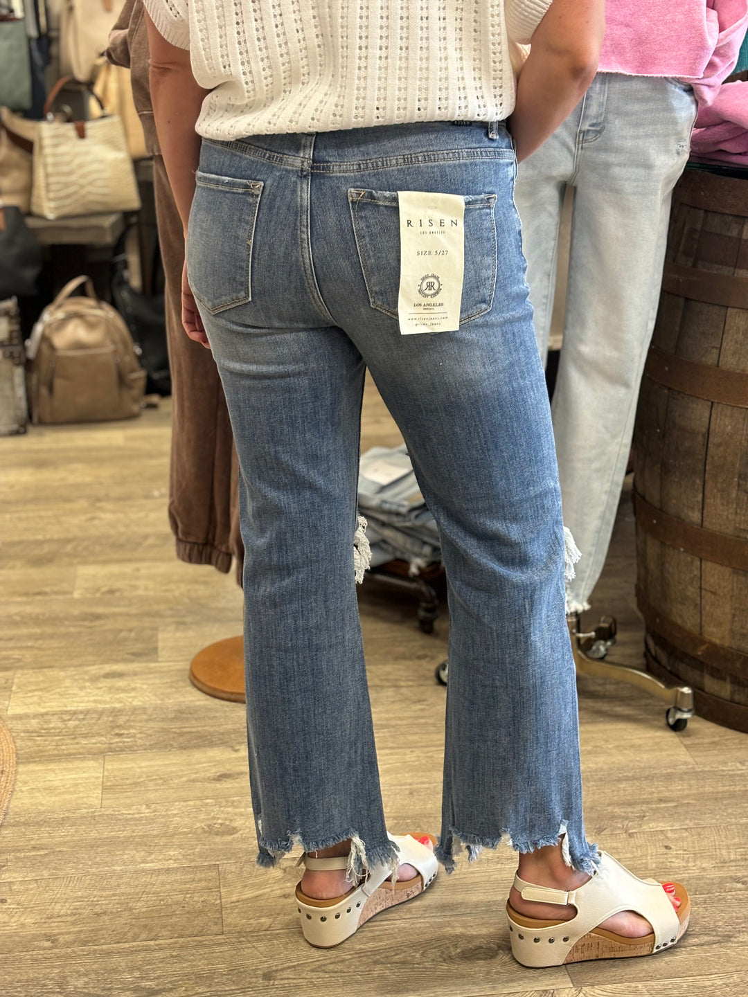 Risen Destroyed Cropped Jeans | Medium-Jeans-Risen-Evergreen Boutique, Women’s Fashion Boutique in Santa Claus, Indiana