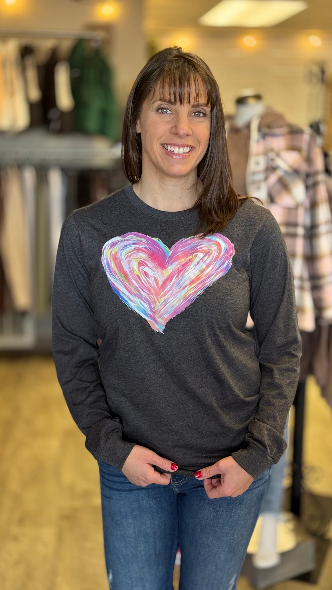 Colorful Heart Long Sleeve Shirt - Valentine's Day Shirt-Long Sleeves-The Shirt Company-Evergreen Boutique, Women’s Fashion Boutique in Santa Claus, Indiana