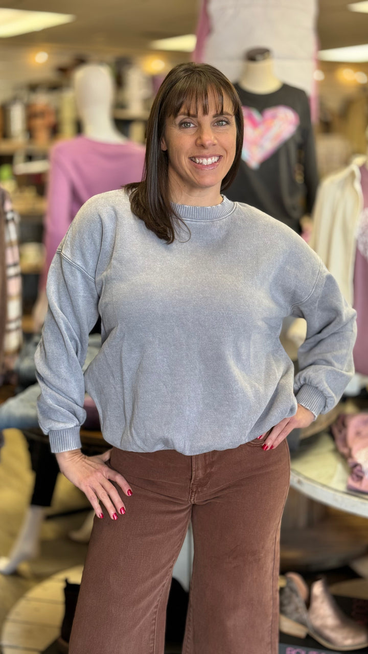 Zenana Acid Wash Fleece Oversized Pullover-Sweatshirts-Zenana-Evergreen Boutique, Women’s Fashion Boutique in Santa Claus, Indiana