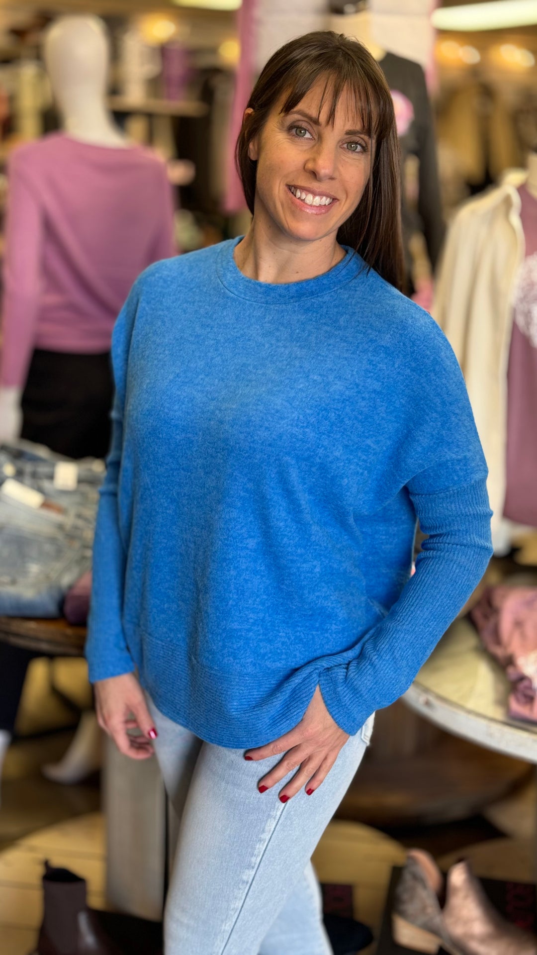 Zenana Brushed Melange Hacci Dolman Sleeve Sweater-Sweaters-Zenana-Evergreen Boutique, Women’s Fashion Boutique in Santa Claus, Indiana