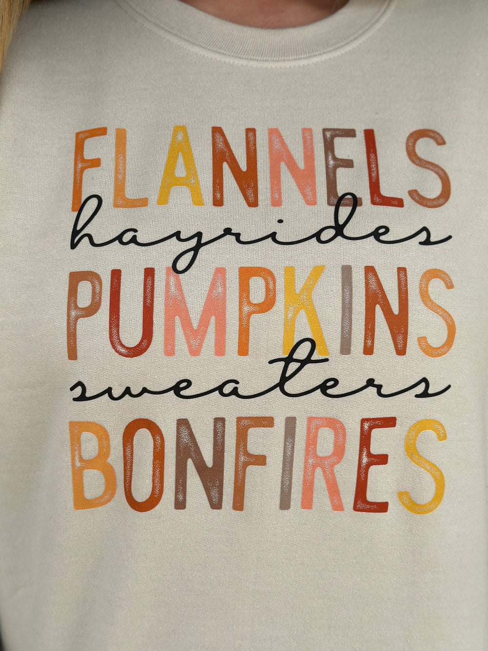 Flannels Hayrides Pumpkins Sweatshirt-Graphic Sweaters-Olive And Ivory Wholesale-Evergreen Boutique, Women’s Fashion Boutique in Santa Claus, Indiana