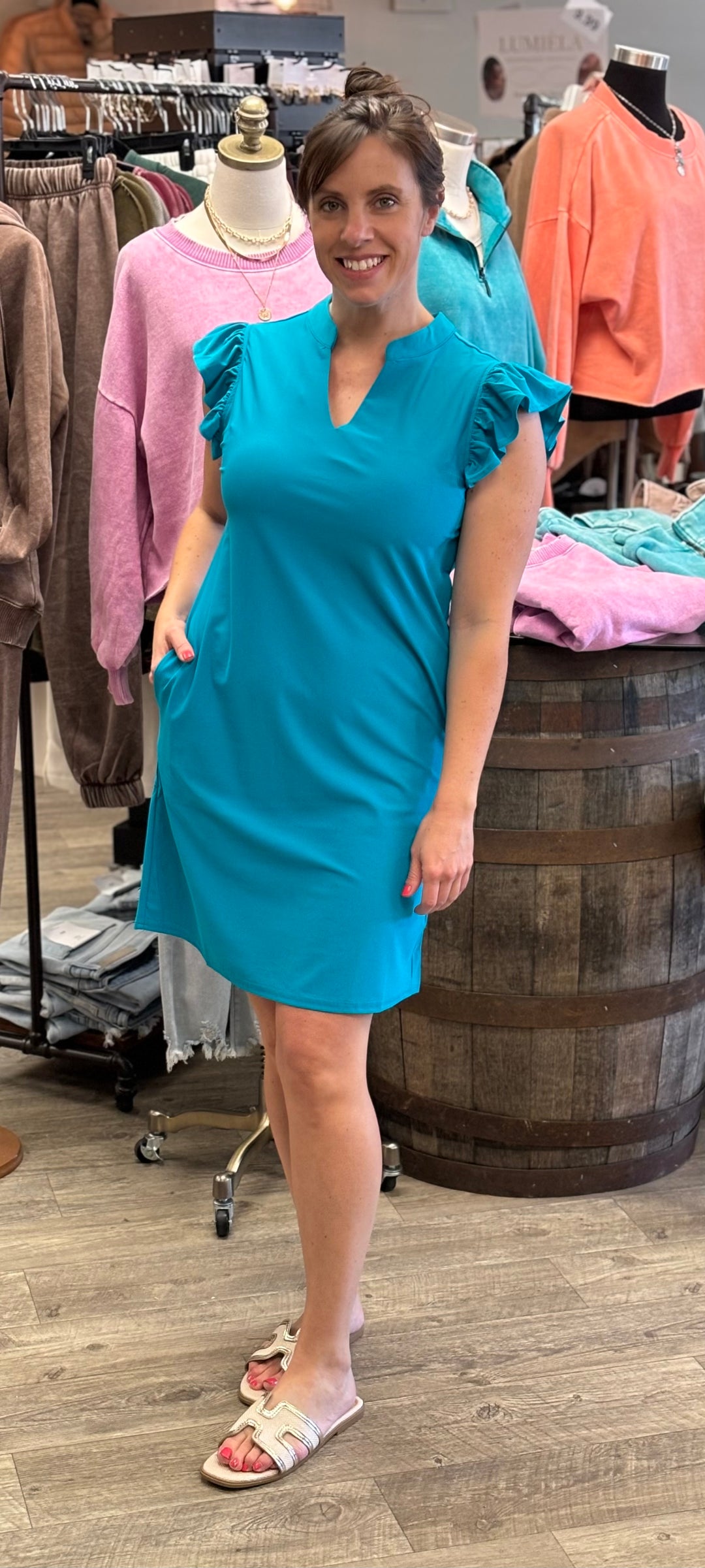 Tracy Ruffle Cap Sleeve Dress-Dresses-Aryeh-Evergreen Boutique, Women’s Fashion Boutique in Santa Claus, Indiana