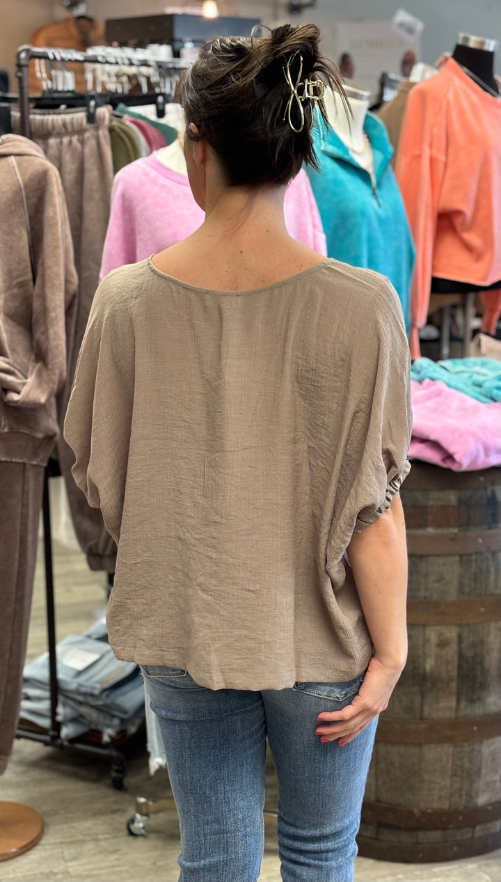Cassandra Loose Fit Blouse-Short Sleeves-ee:some-Evergreen Boutique, Women’s Fashion Boutique in Santa Claus, Indiana