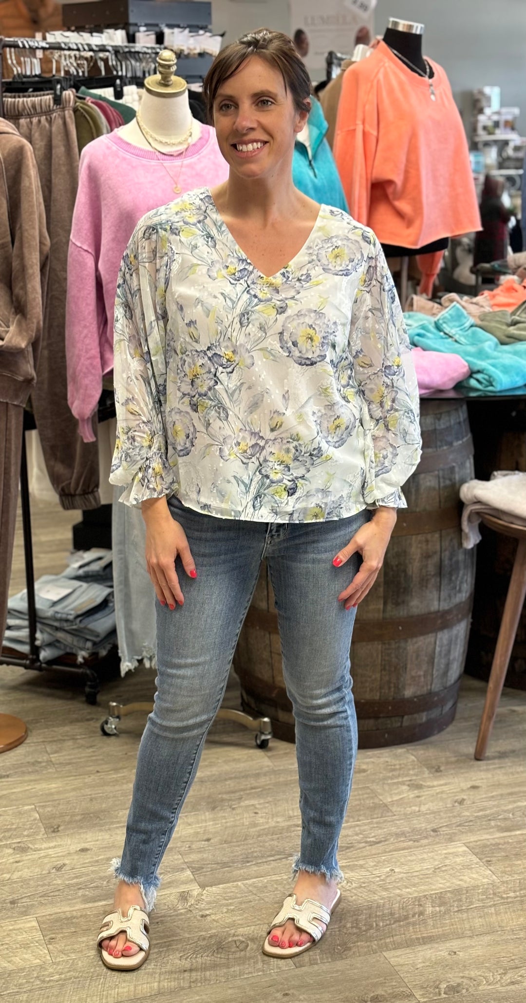 Darcy V-Neck Blouse-Long Sleeves-ee:some-Evergreen Boutique, Women’s Fashion Boutique in Santa Claus, Indiana