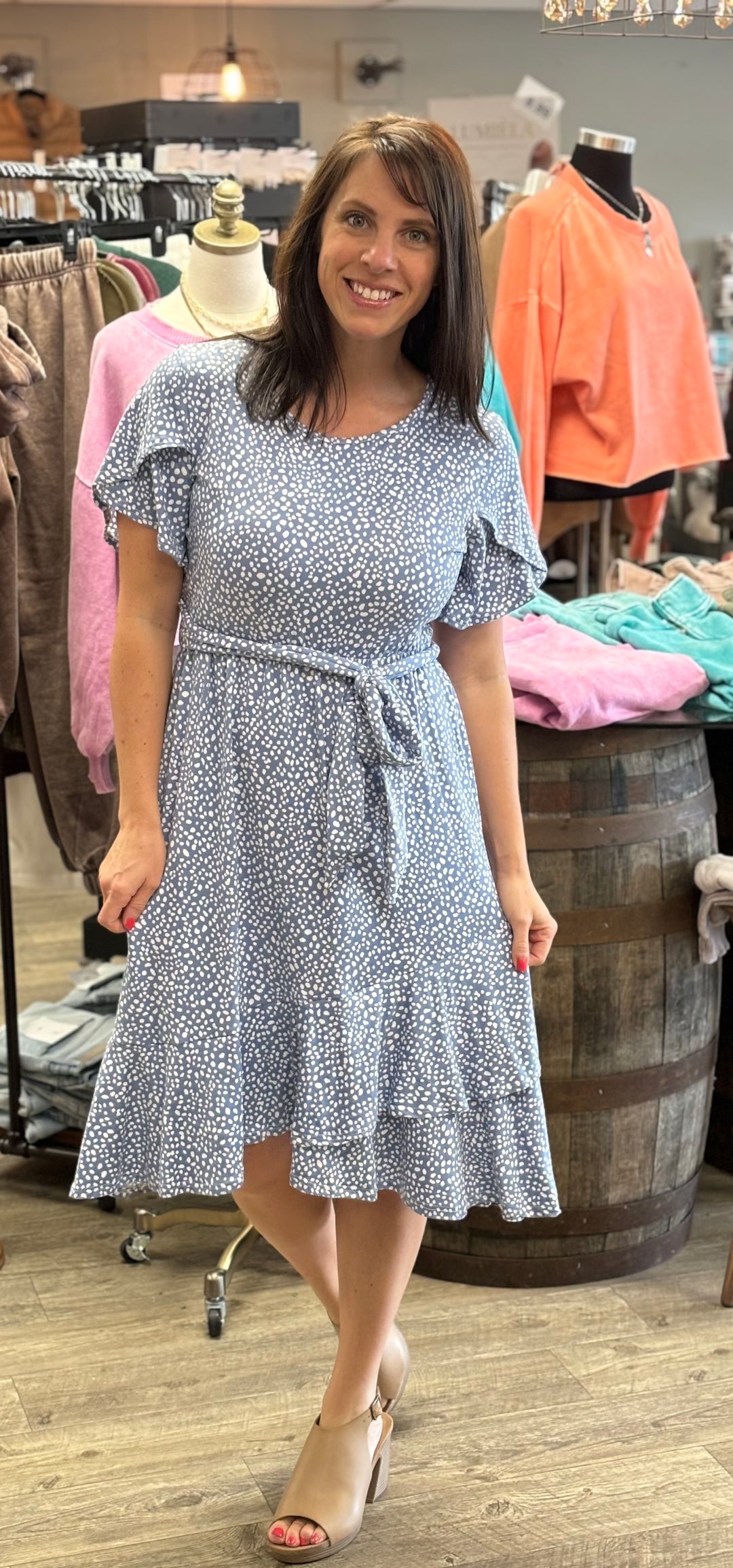 Blue Sunday Short Sleeve Midi Dress-Dresses-Reborn J-Evergreen Boutique, Women’s Fashion Boutique in Santa Claus, Indiana