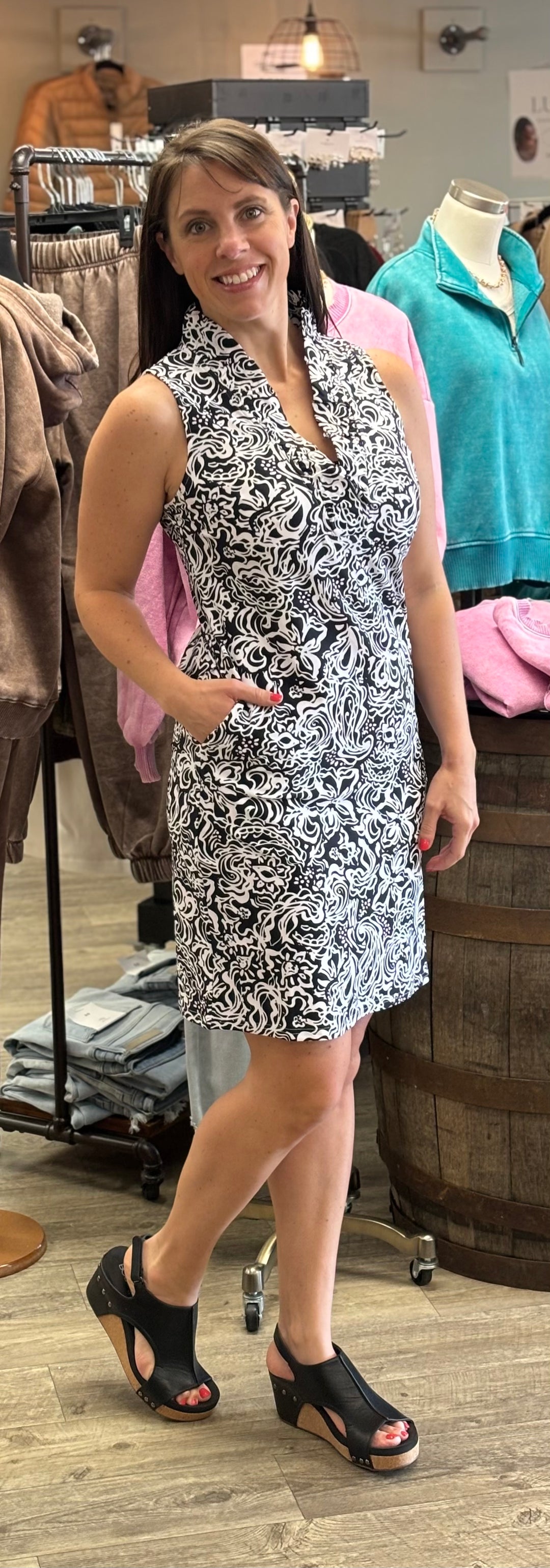 Avery Ruffle Neck Dress-Dresses-Aryeh-Evergreen Boutique, Women’s Fashion Boutique in Santa Claus, Indiana