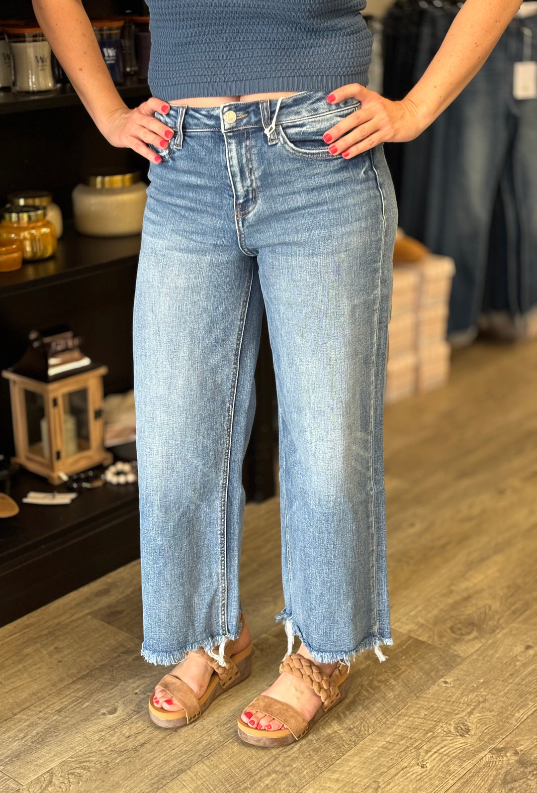 High Rise Cropped Wide Leg Jeans-Jeans-Flying Monkey-Evergreen Boutique, Women’s Fashion Boutique in Santa Claus, Indiana