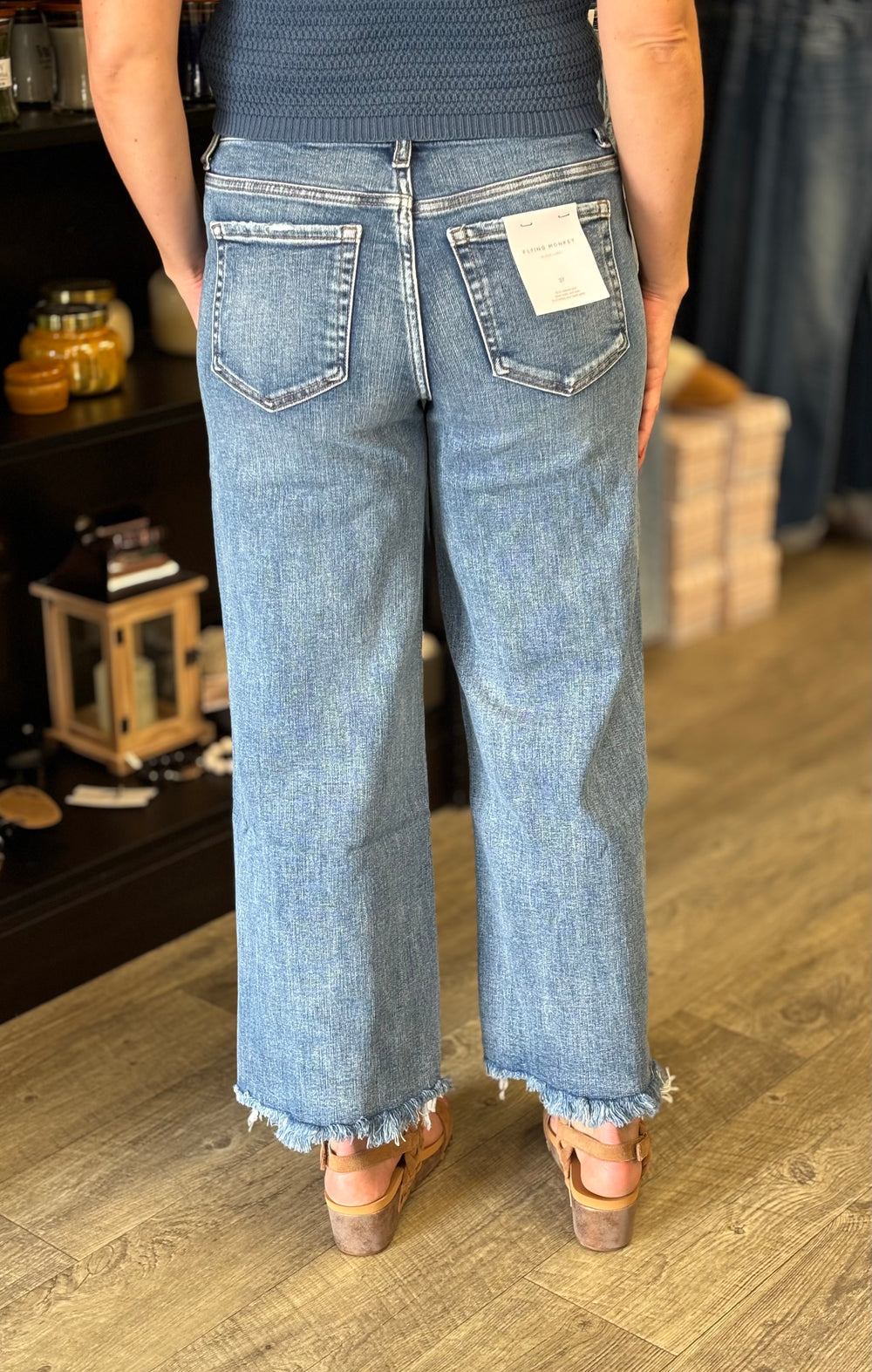 Back View. High Rise Cropped Wide Leg Jeans-Jeans-Flying Monkey-Evergreen Boutique, Women’s Fashion Boutique in Santa Claus, Indiana