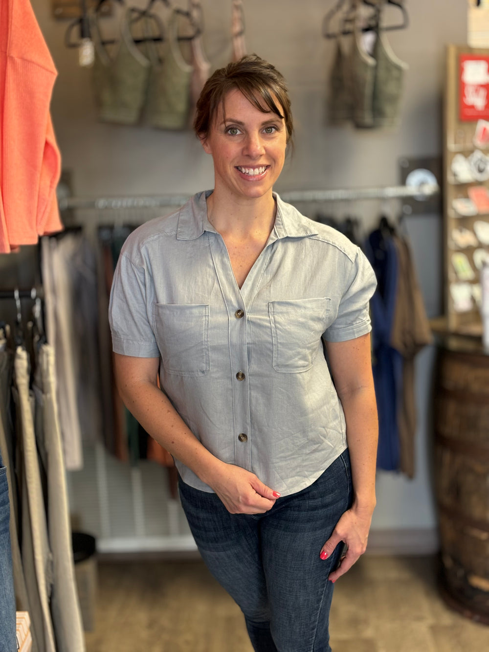 Easy Breezy Linen Top-Short Sleeves-Love Tree-Evergreen Boutique, Women’s Fashion Boutique in Santa Claus, Indiana