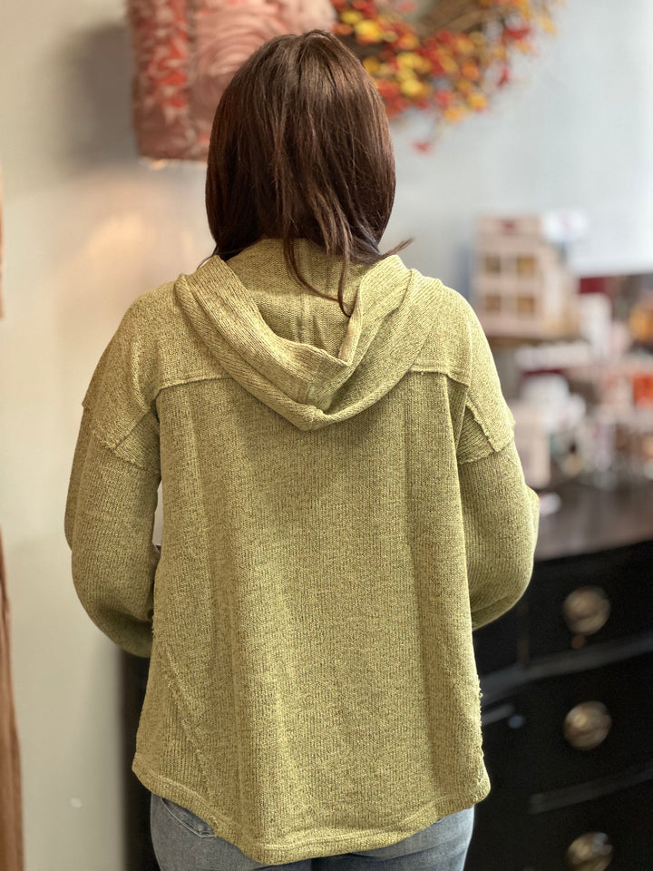 Button Down Hooded Oversized Knit Henley Top-Long Sleeves-Very J-Evergreen Boutique, Women’s Fashion Boutique in Santa Claus, Indiana