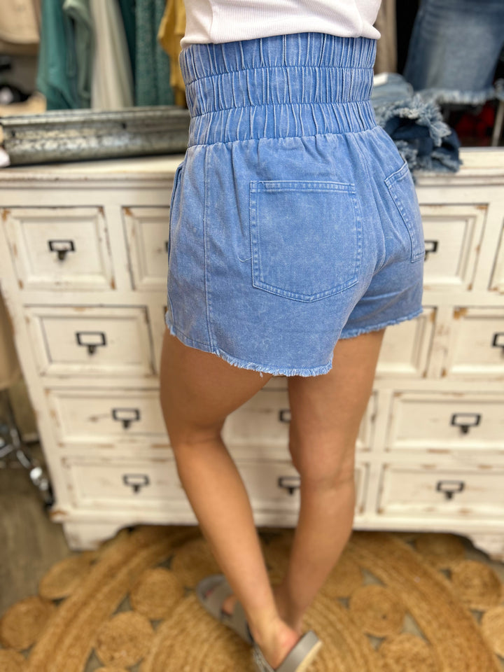 High Waist Washed Twill Shorts With Pockets-Shorts-Very J-Evergreen Boutique, Women’s Fashion Boutique in Santa Claus, Indiana