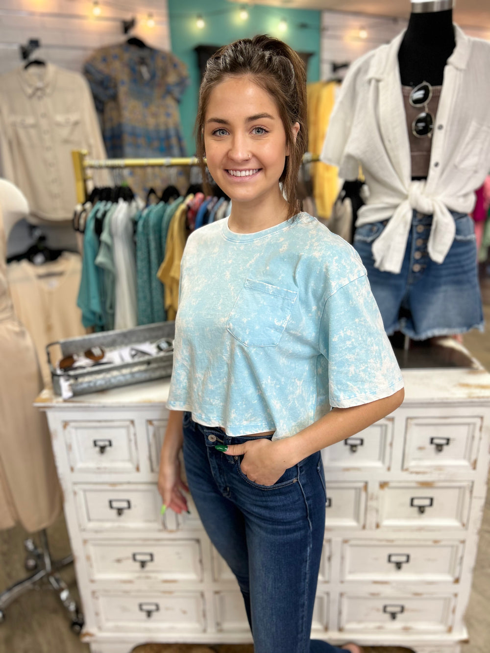 Casual Days Crew Neck Cropped Tee-Short Sleeves-Hyfve-Evergreen Boutique, Women’s Fashion Boutique in Santa Claus, Indiana