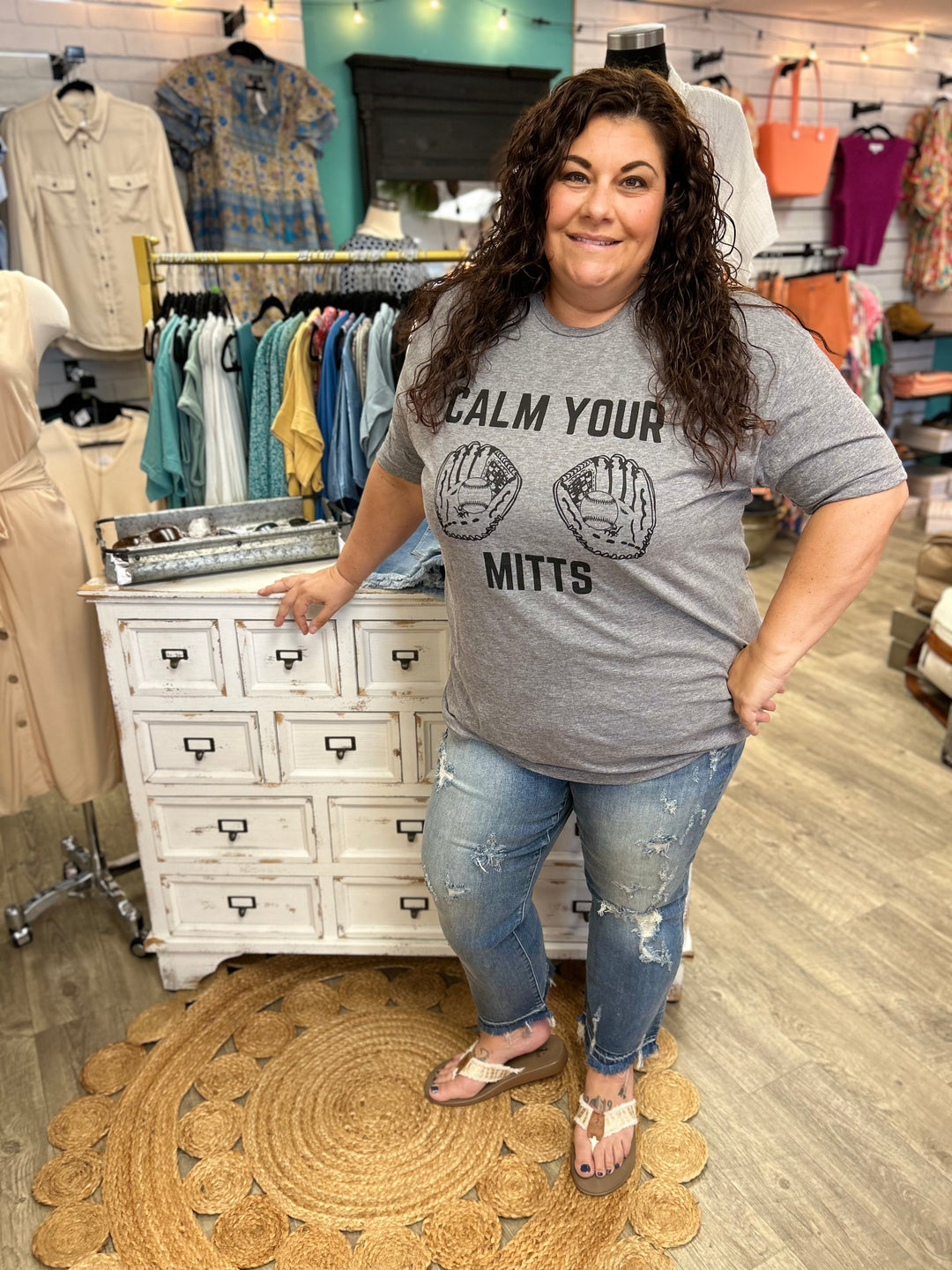 Calm Your Mitts Baseball Graphic Tee-Graphic Tees-Fox and Owl Apparel-Evergreen Boutique, Women’s Fashion Boutique in Santa Claus, Indiana